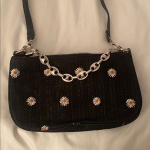 Black flower crossbody bag